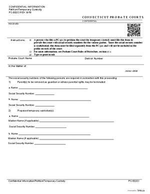 Thumbnail of Connecticut Form Confidential Information/petition/temporary Custody (Rev. 8/19)