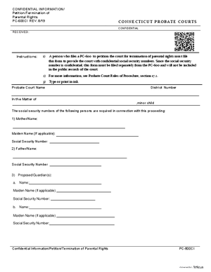 Thumbnail of Connecticut Form Confidential Information/petition/termination Of Parental Rights (Rev. 8/19)