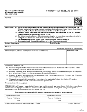 Thumbnail of Connecticut Form Cover Sheet/administration Account/decedent’s Estate (Rev. 7/19)
