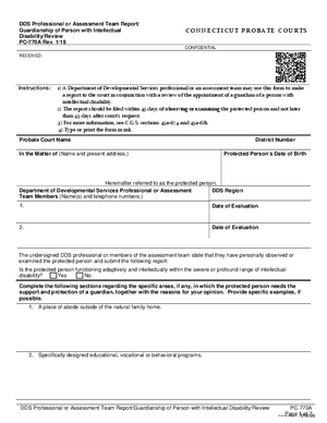 Thumbnail of Connecticut Form Dds Professional Or Assessment Team Report/guardianship Of Person With Intellectual Disability/review (Rev. 1/18)
