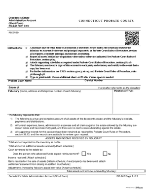 Thumbnail of Connecticut Form Decedent’s Estate Administration Account (Short Form) (Rev. 7/19)