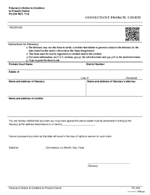 Thumbnail of Connecticut Form Fiduciary's Notice To Creditors To Present Claims (Rev. 7/18)