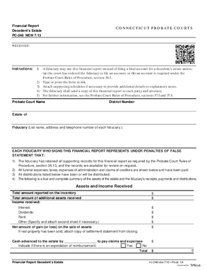 Thumbnail of Connecticut Form Financial Report Decedent's Estate (New 7/13)