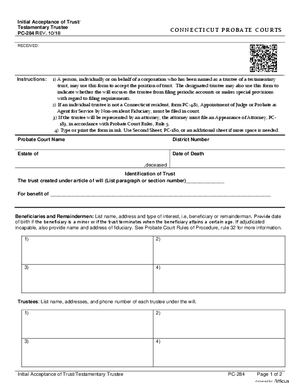 Thumbnail of Connecticut Form Initial Acceptance Of Trust/testamentary Trustee (Rev. 10/18)