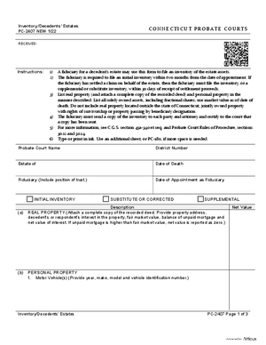 Thumbnail of Connecticut Form Inventory/decedents' Estates (New 1/22)