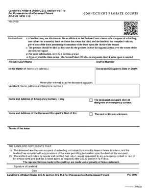 Thumbnail of Connecticut Form Landlord's Affidavit Under C.g.s. Section 47a-11d Re: Possessions Of A Deceased Tenant (New 1/18)