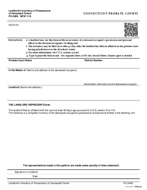 Thumbnail of Connecticut Form Landlord's Inventory Of Possessions Of Deceased Tenant (New 1/18)