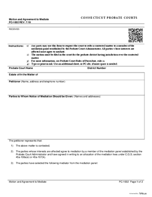 Thumbnail of Connecticut Form Motion And Agreement To Mediate (Rev. 7/19)