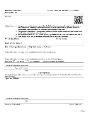 Thumbnail of Connecticut Form Motion For Continuance (Rev. 7/19)