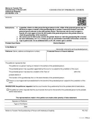 Thumbnail of Connecticut Form Motion To Transfer File/guardianship Of Person With Intellectual Disability (Rev. 4/19)