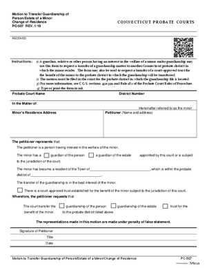 Thumbnail of Connecticut Form Motion To Transfer Guardianship Of Person/estate Of A Minor/change Of Residence (Rev. 1/19)