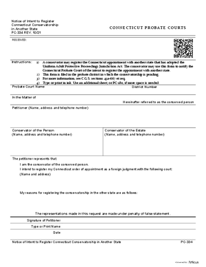 Thumbnail of Connecticut Form Notice Of Intent To Register Connecticut Conservatorship In Another State (Rev. 10/21)