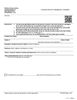 Thumbnail of Connecticut Form Petition/access Jointly Owned Assets In Safe Deposit Box (Rev. 4/19)