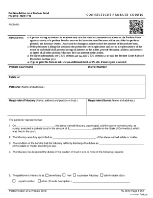 Thumbnail of Connecticut Form Petition/action On A Probate Bond (New 7/16)