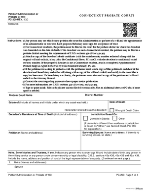 Thumbnail of Connecticut Form Petition/administration Or Probate Of Will (Rev. 1/20)