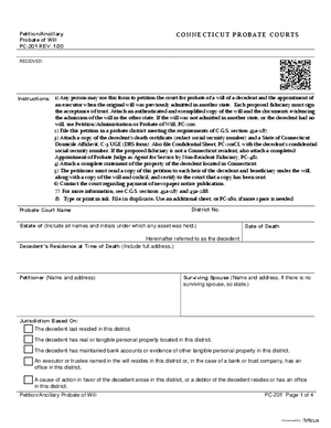 Thumbnail of Connecticut Form Petition/ancillary Probate Of Will (Rev. 1/20)