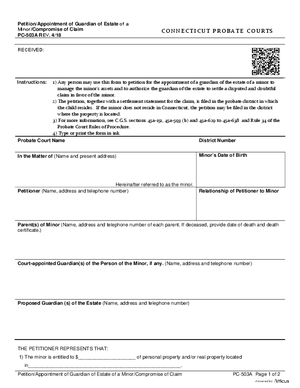 Thumbnail of Connecticut Form Petition/appointment Of Guardian Of Estate Of A Minor/compromise Of Claim (Rev. 4/18)