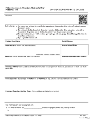 Thumbnail of Connecticut Form Petition/appointment Of Guardian Of Estate Of A Minor (Rev. 4/18)