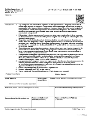 Thumbnail of Connecticut Form Petition/appointment Of Temporary Conservator (Rev. 1/21)