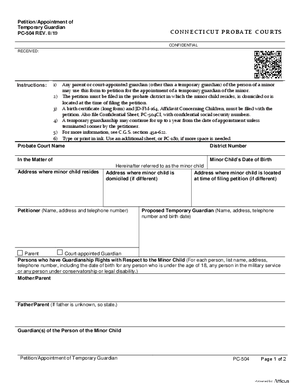 Thumbnail of Connecticut Form Petition/appointment Of Temporary Guardian (Rev. 8/19)