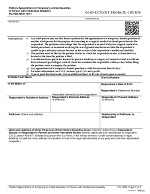 Thumbnail of Connecticut Form Petition/appointment Of Temporary Limited Guardian For Person With Intellectual Disability (New 10/17)