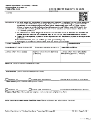 Thumbnail of Connecticut Form Petition/appointment Of Voluntary Guardian Of Person Age 18 Through 20 (Rev. 10/19)