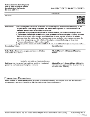 Thumbnail of Connecticut Form Petition/determination Of Age And Date Of Birth Of Adopted Person Born Outside Of The Country (New 7/15)