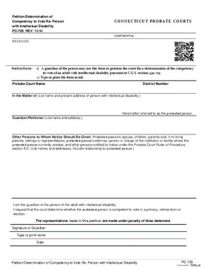 Thumbnail of Connecticut Form Petition/determination Of Competency To Vote Re: Person With Intellectual Disability (Rev. 10/16)