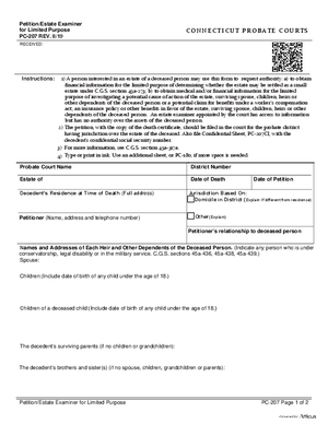 Thumbnail of Connecticut Form Petition/estate Examiner For Limited Purpose (Rev. 8/19)