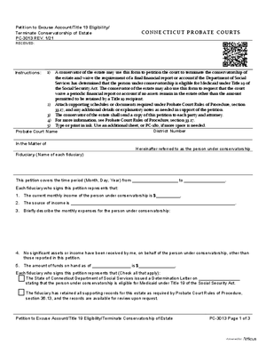 Thumbnail of Connecticut Form Petition To Excuse Account/title 19 Eligibility/terminate Conservatorship Of Estate (Rev. 1/21)