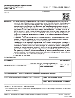 Thumbnail of Connecticut Form Petition For Appointment Of Guardian Ad Litem/release Of Identifying Information (New 10/17)