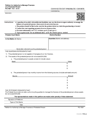 Thumbnail of Connecticut Form Petition For Authority To Manage Finances Of A Protected Person (Rev. 10/19)