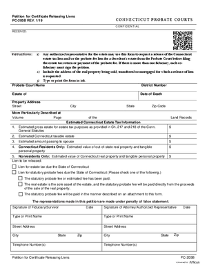Thumbnail of Connecticut Form Petition For Certificate Releasing Liens (Rev. 1/19)