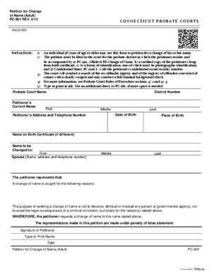 Thumbnail of Connecticut Form Petition For Change Of Name (Adult) (Rev. 8/19)