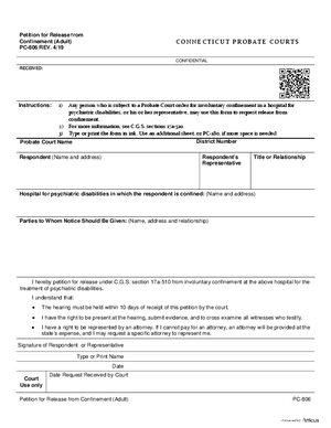 Thumbnail of Connecticut Form Petition For Release From Confinement (Adult) (Rev. 4/19)