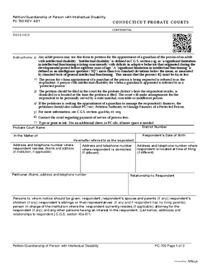 Thumbnail of Connecticut Form Petition/guardianship Of Person With Intellectual Disability (Rev. 4/21)