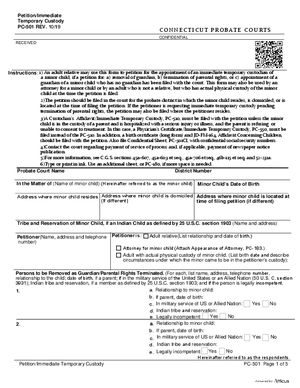 Thumbnail of Connecticut Form Petition/immediate Temporary Custody (Rev. 10/19)
