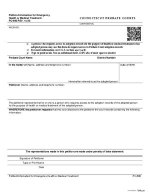 Thumbnail of Connecticut Form Petition/information For Emergency Health Or Medical Treatment (Rev. 10/20)