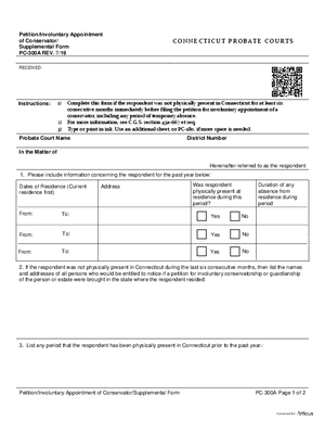 Thumbnail of Connecticut Form Petition/involuntary Appointment Of Conservator/supplemental Form (Rev. 7/19)
