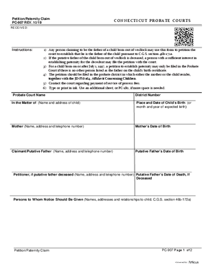 Thumbnail of Connecticut Form Petition/paternity Claim (Rev. 10/19)