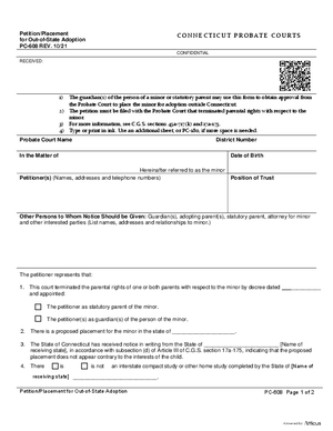 Thumbnail of Connecticut Form Petition/placement For Out-of-state Adoption (Rev. 10/21)
