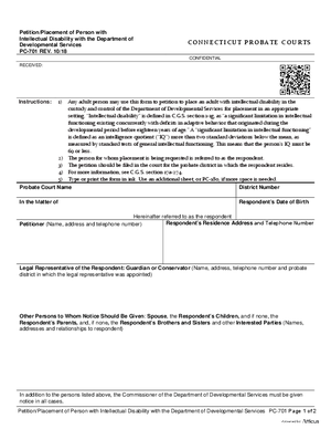 Thumbnail of Connecticut Form Petition/placement Of Person With Intellectual Disability With The Department Of Developmental Services (Rev. 10/18)