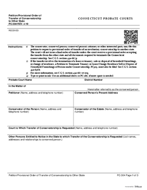 Thumbnail of Connecticut Form Petition/provisional Order Of Transfer Of Conservatorship To Other State (Rev. 4/19)