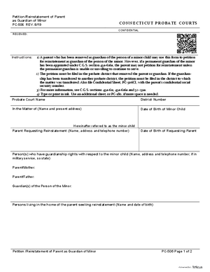 Thumbnail of Connecticut Form Petition/reinstatement Of Parent As Guardian Of Minor (Rev. 8/19)