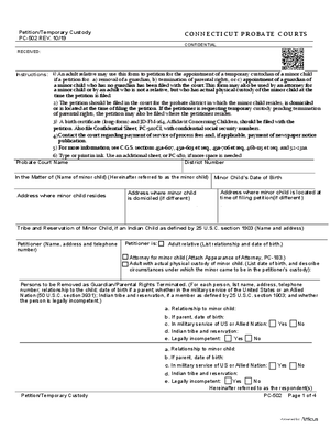 Thumbnail of Connecticut Form Petition/temporary Custody (Rev. 10/19)