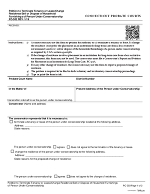 Thumbnail of Connecticut Form Petition To Terminate Tenancy Or Lease/change Residence/sell Or Dispose Of Household Furnishings (Rev. 1/19)