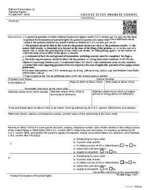 Thumbnail of Connecticut Form Petition/termination Of Parental Rights (Rev. 10/19)