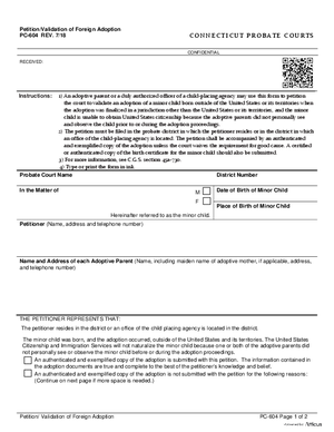 Thumbnail of Connecticut Form Petition/validation Of Foreign Adoption (Rev. 7/18)