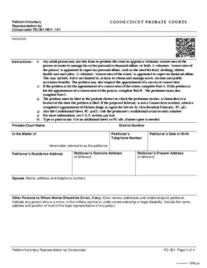 Thumbnail of Connecticut Form Petition/voluntary Representation By Conservator (Rev. 1/21)