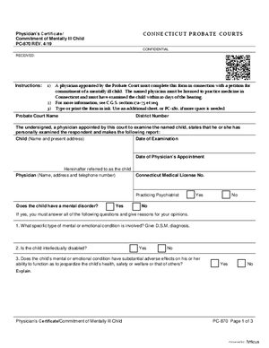 Thumbnail of Connecticut Form Physician's Certificate/commitment Of Mentally Ill Child (Rev. 4/19)